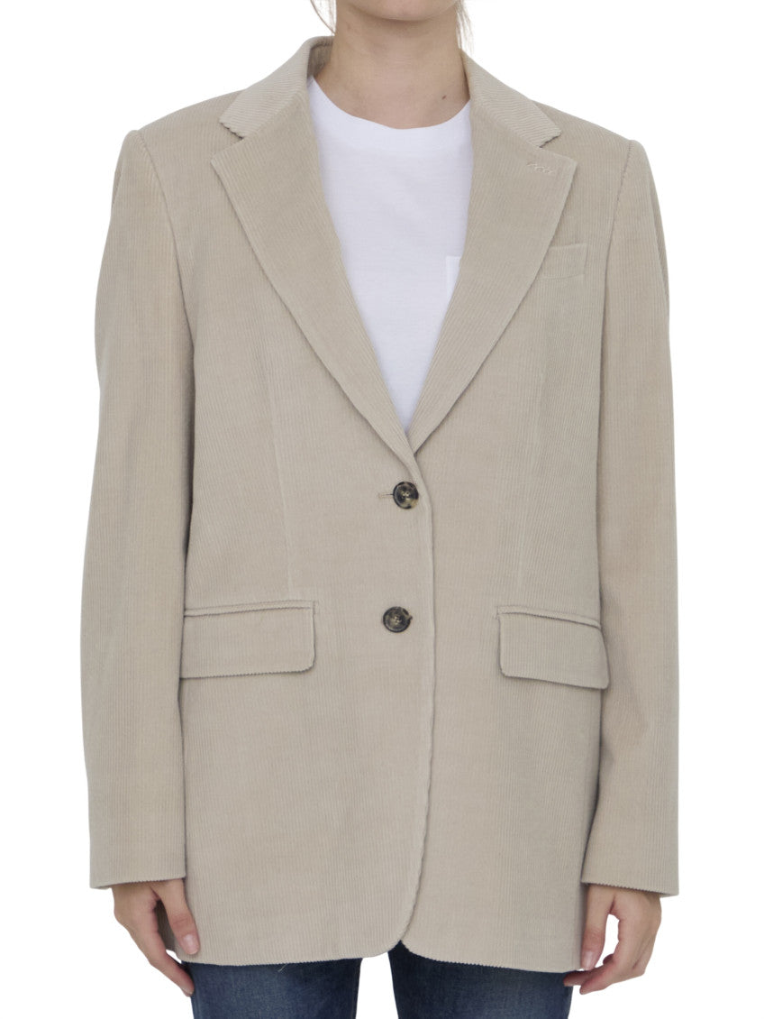 Beige Textured Notched Lapel Blazer 1