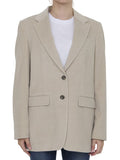 Beige Textured Notched Lapel Blazer 1