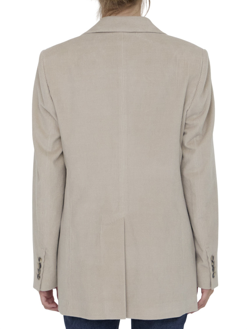Beige Textured Notched Lapel Blazer 2