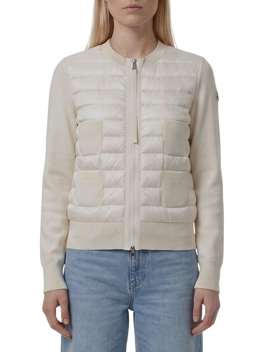 White Quilted Crew Neck Jacket 1