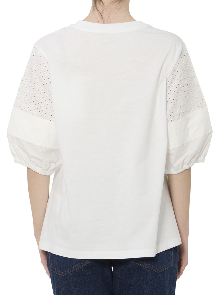 White Embroidered Crew Neck T-Shirt 2