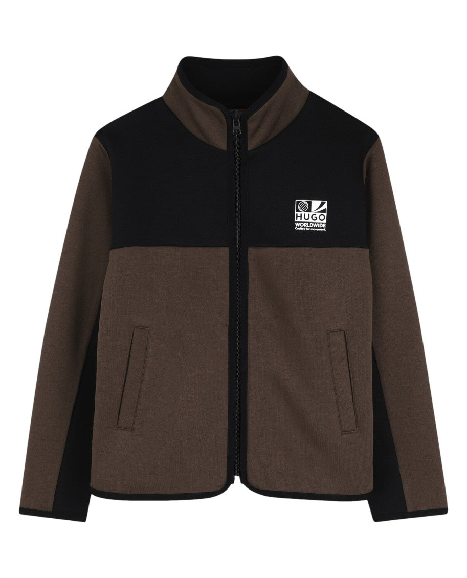 Boys Brown Color Block Jacket 1