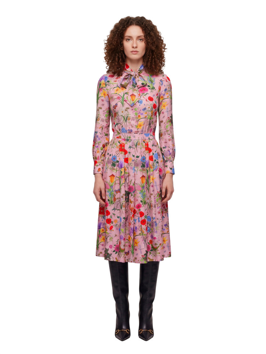 Pink Floral Shirt Collar Midi Dress 1