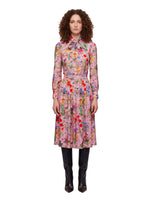 Pink Floral Shirt Collar Midi Dress 1