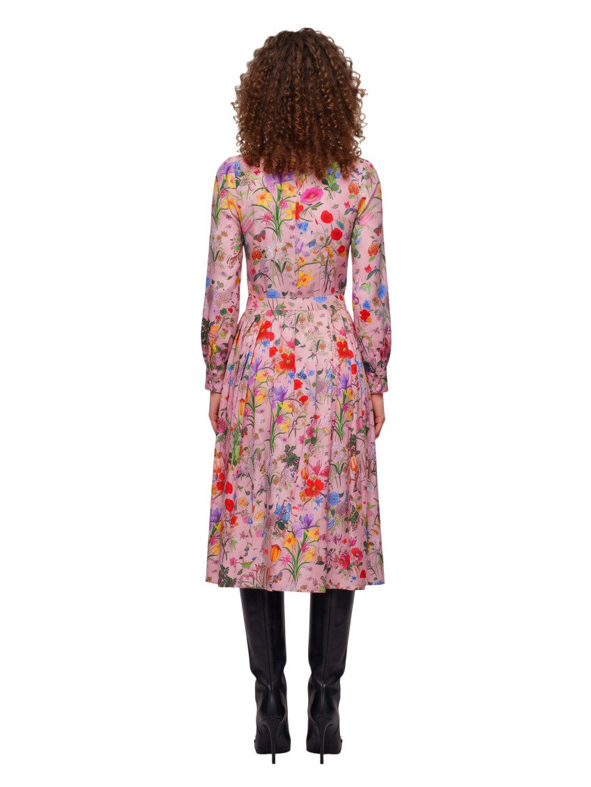Pink Floral Shirt Collar Midi Dress 2