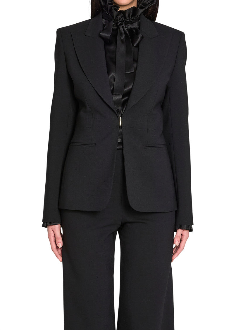 Black Solid Peaked Lapel Blazer 1