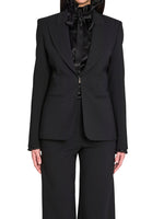Black Solid Peaked Lapel Blazer 1