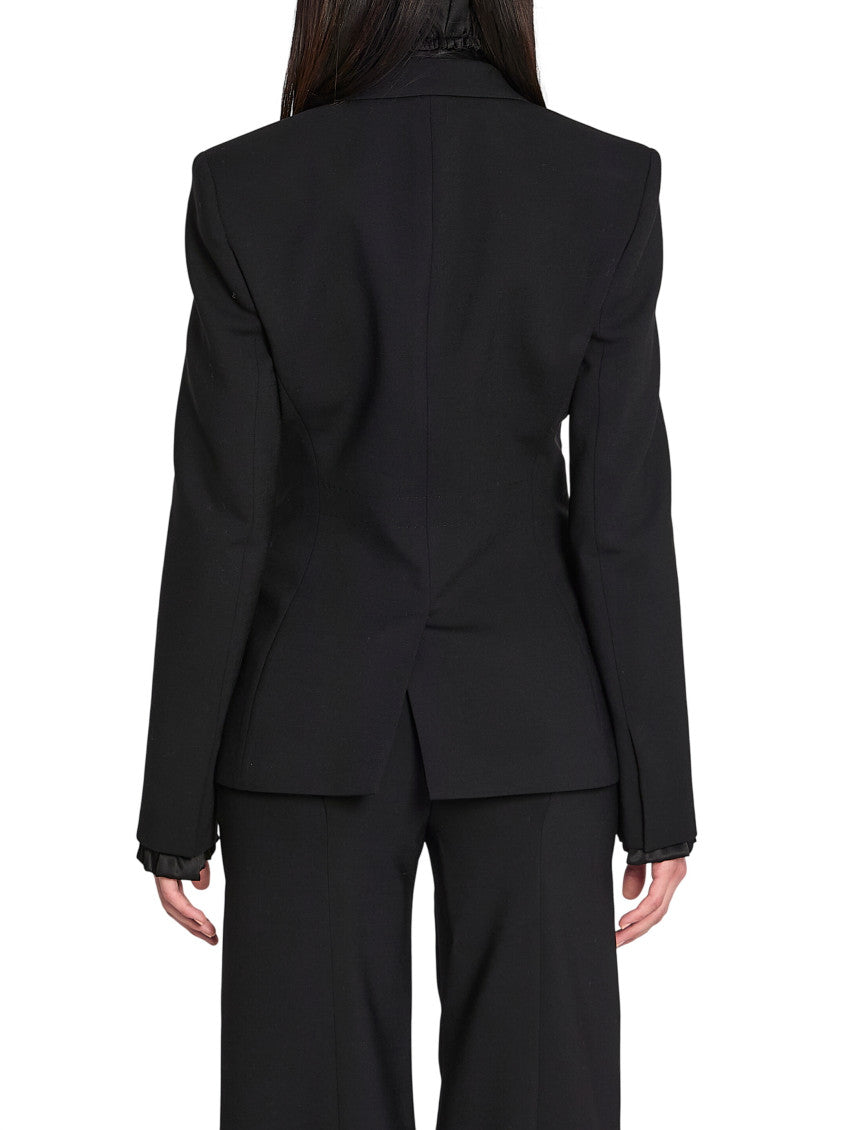 Black Solid Peaked Lapel Blazer 2