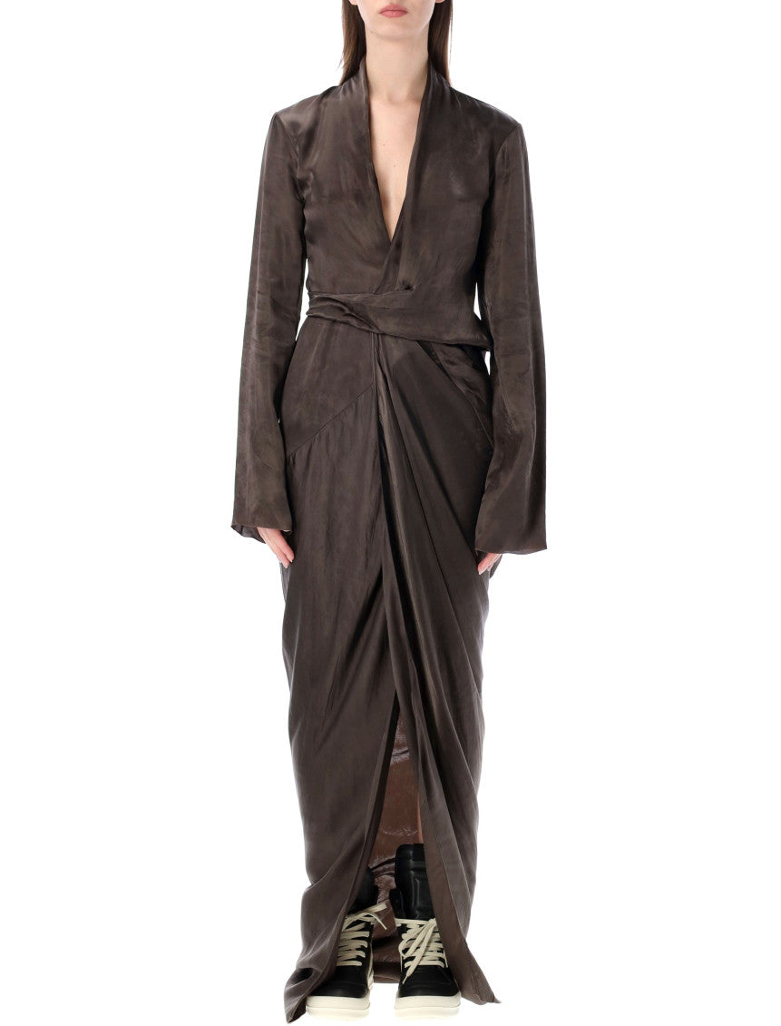Dark Brown Solid V Neck Maxi Dress 1