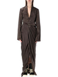 Dark Brown Solid V Neck Maxi Dress 1