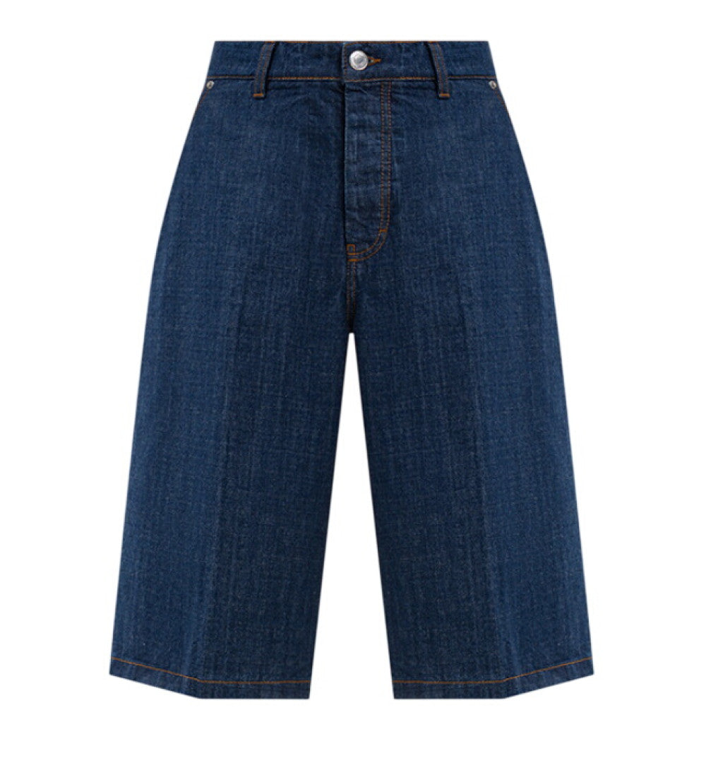 Blue Solid Denim Shorts 1