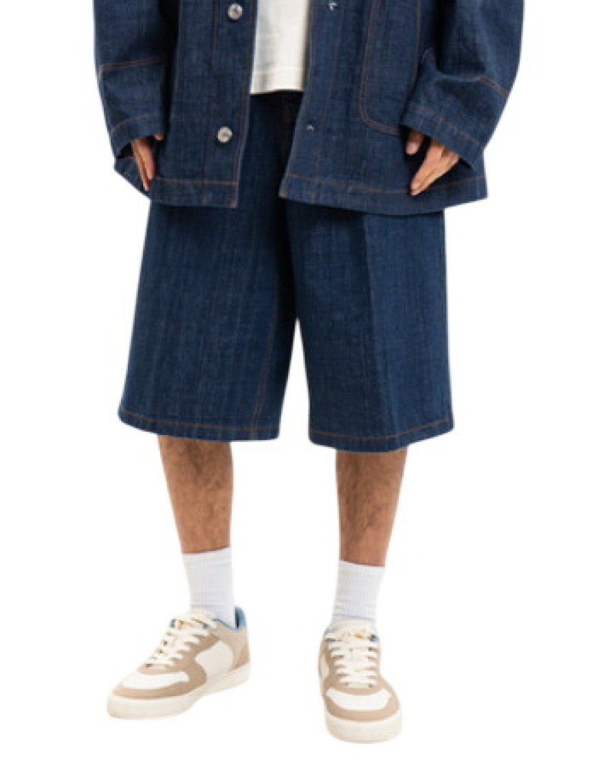 Blue Solid Denim Shorts 2