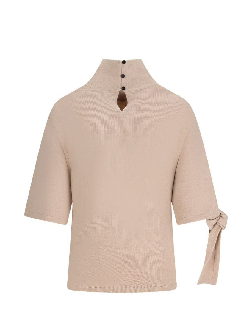 Beige Solid Mock Collar Sweatshirt 2