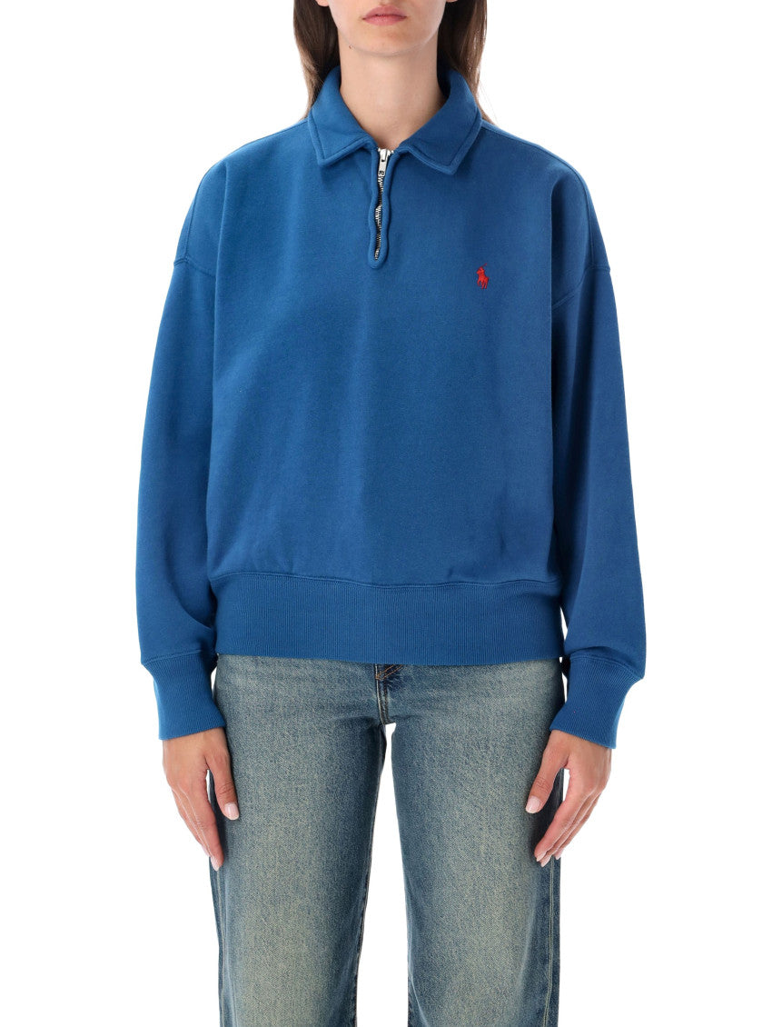 Blue Logo Shirt Collar Sweatshirt 1
