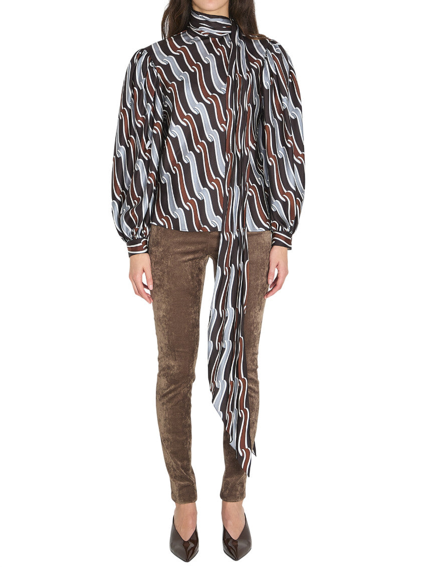 Grey Printed Mandarin Collar Top 1