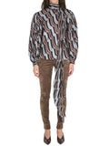 Grey Printed Mandarin Collar Top 1