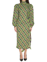 Green Printed Mock Collar Midi Dress 1