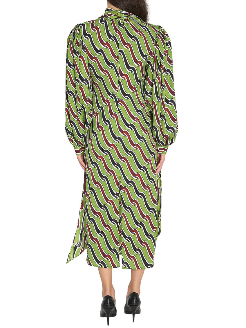 Green Printed Mock Collar Midi Dress 2