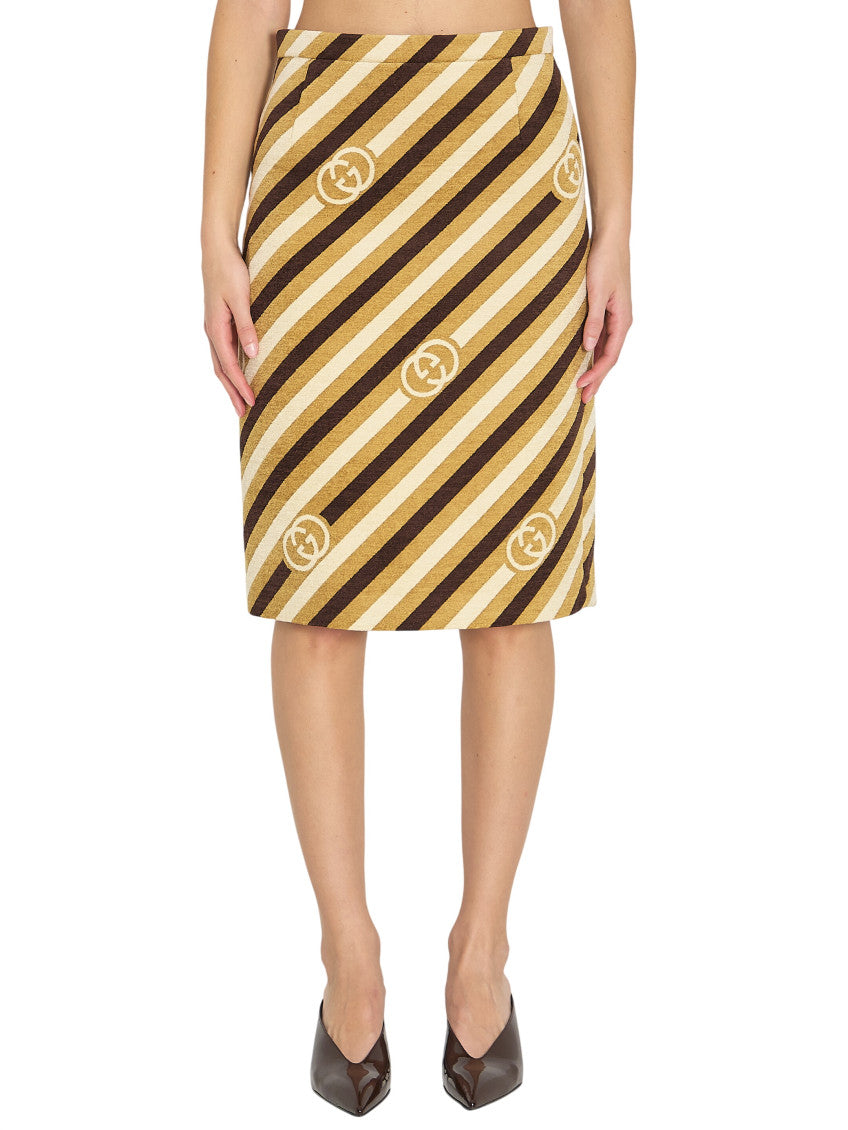 Brown Stripes Knee Length Skirt 1