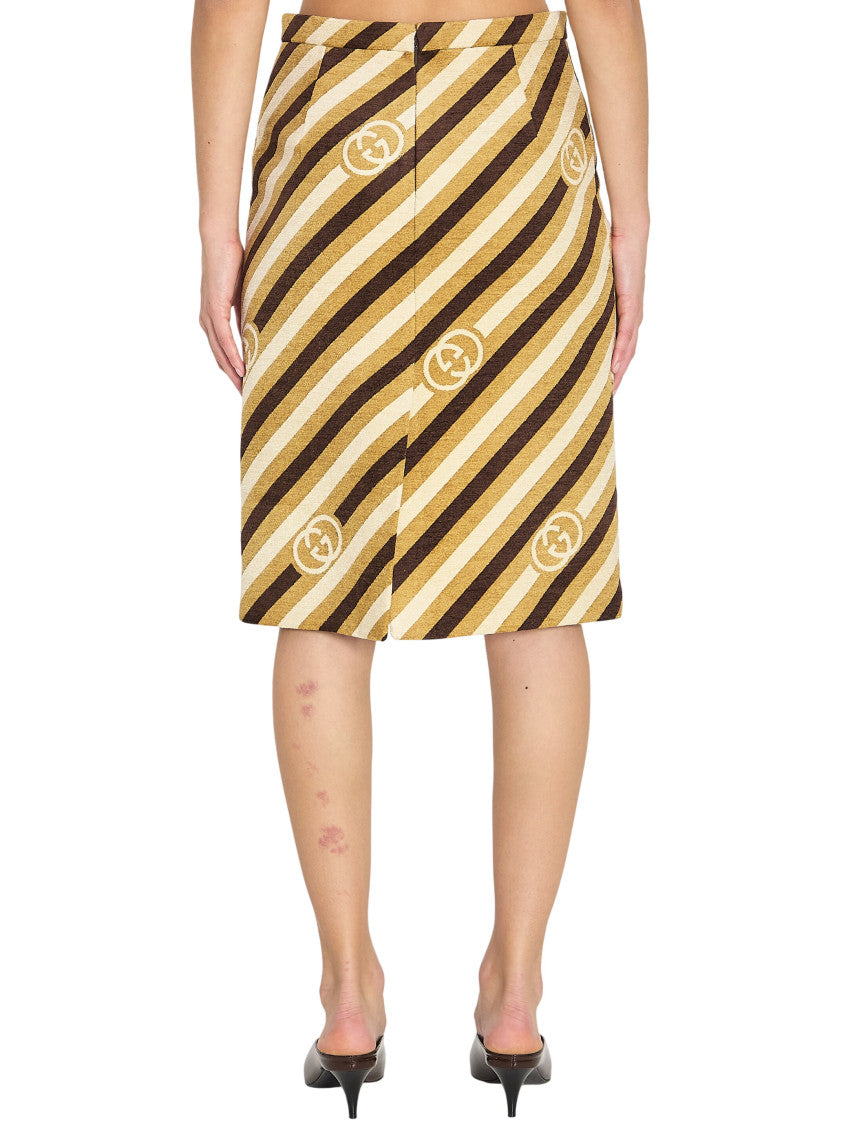 Brown Stripes Knee Length Skirt 2