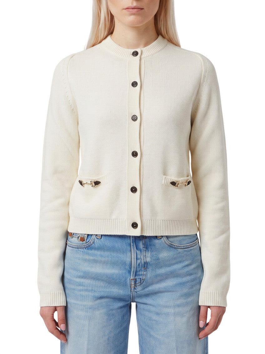 White Textured Crew Neck Cardigan 1