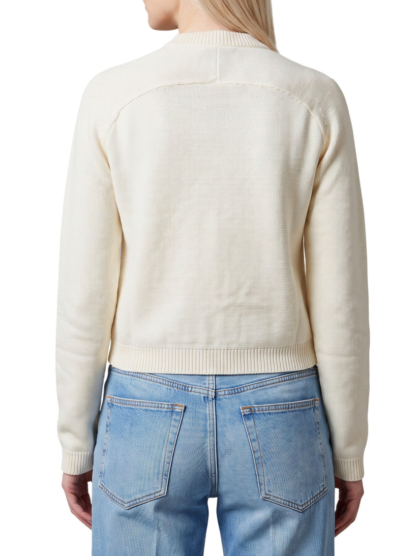 White Textured Crew Neck Cardigan 2