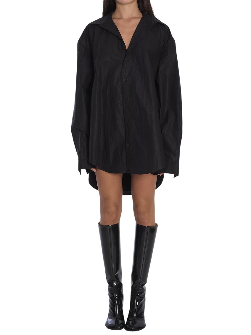Black Shirt Collar Mini Dress 1
