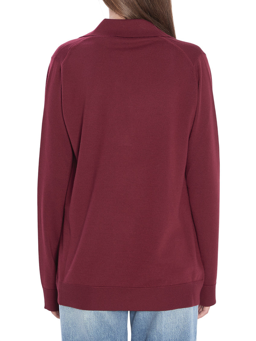 Red Solid Shirt Collar Sweater 2