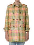Multicolor Checks Shirt Collar Trench Coat 1