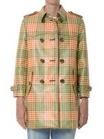 Multicolor Checks Shirt Collar Trench Coat 1
