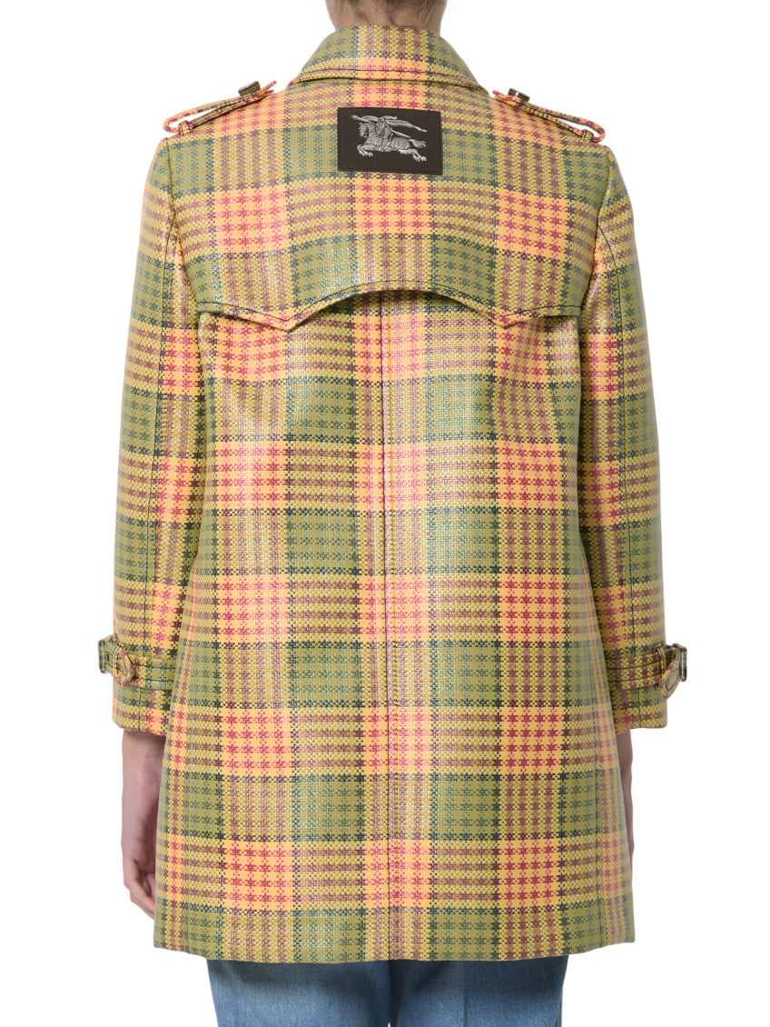 Multicolor Checks Shirt Collar Trench Coat 2