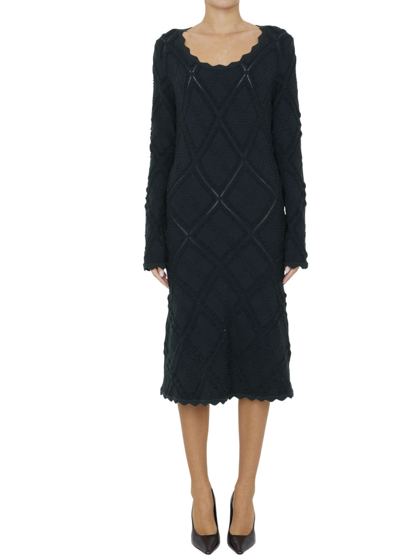 Green Knitted Sccop Neck Midi Dress 1