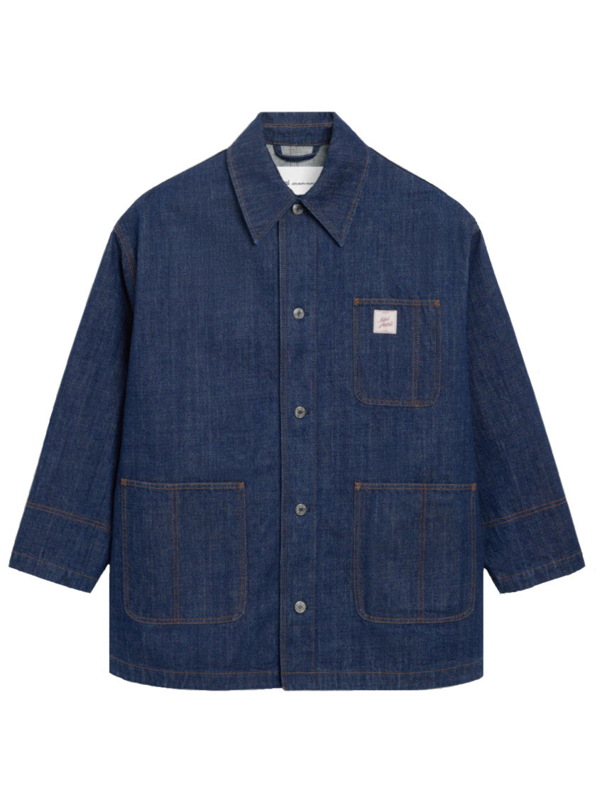 Blue Solid Shirt Collar Jacket 1