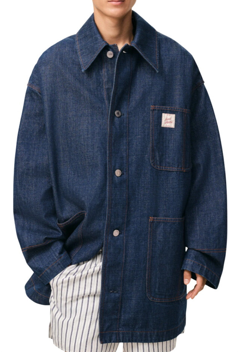 Blue Solid Shirt Collar Jacket 2