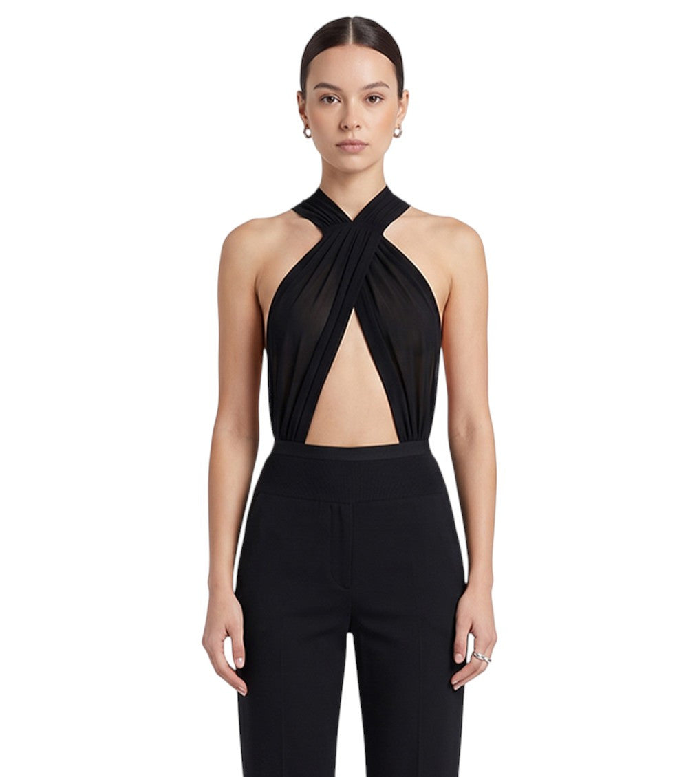 Black Solid V Neck Top 2