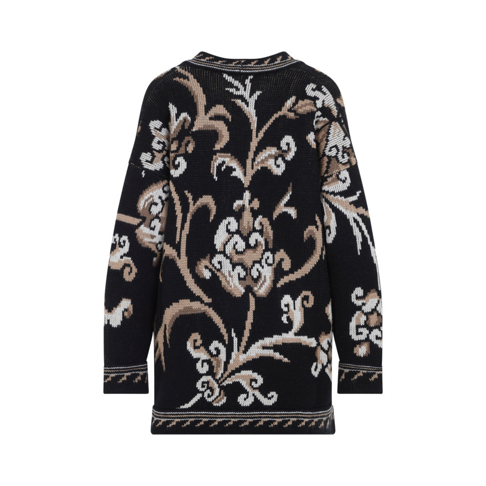 Black Jacquard V Neck Cardigan 2