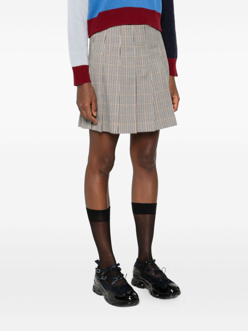 White Pleated Check Mini Skirt 2