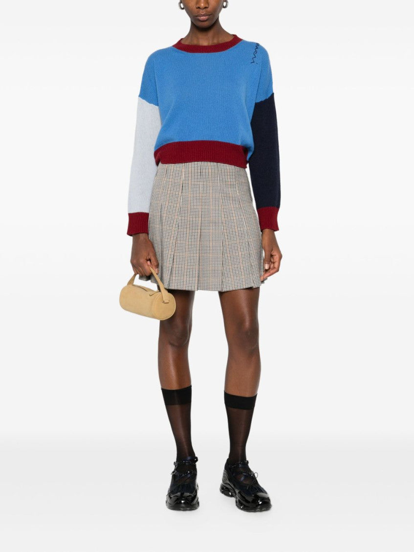 White Pleated Check Mini Skirt 4