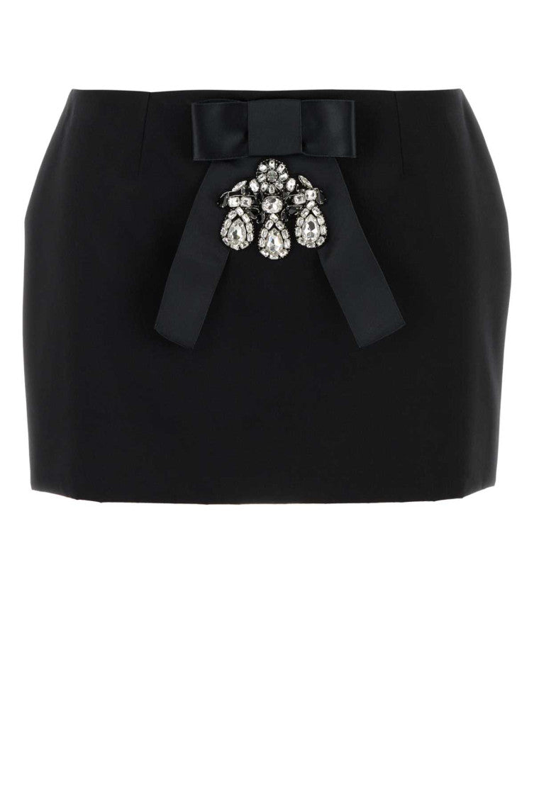 Black Bow-Embellished Satin Mini Skirt 1