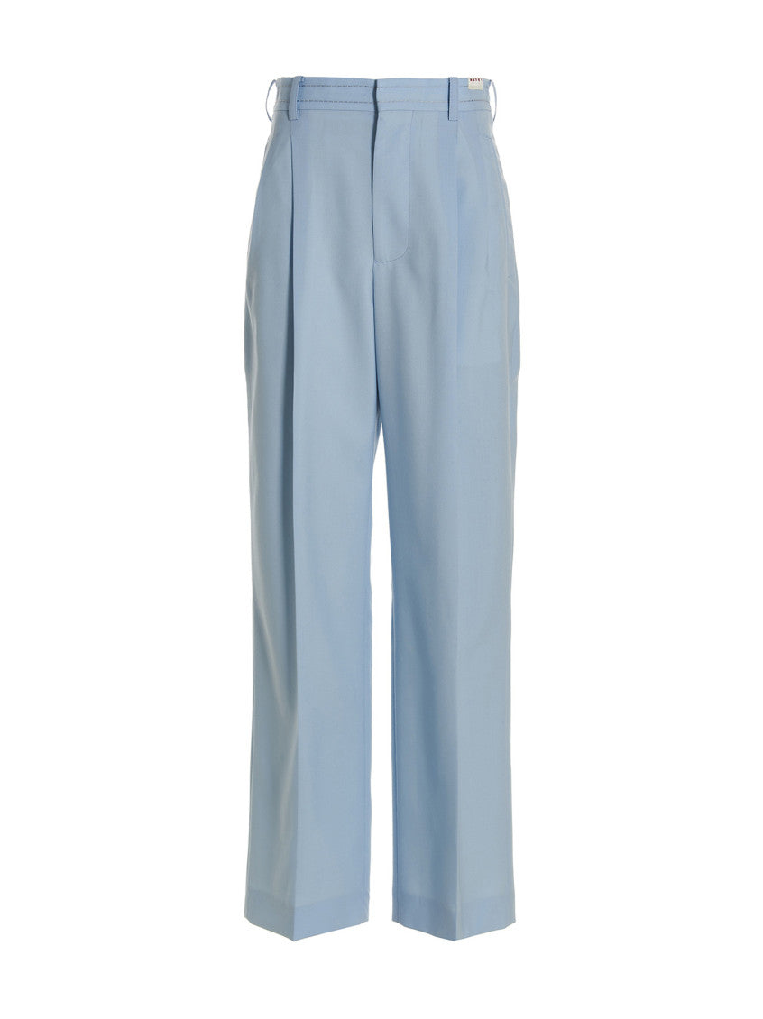 Light Blue Front pleat wool trousers 1