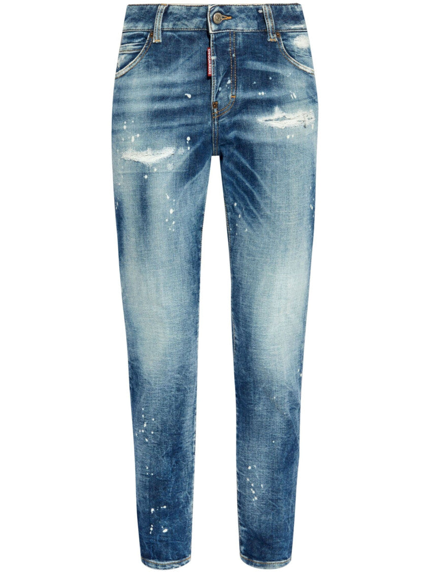 Navy Blue logo patch jeans 1