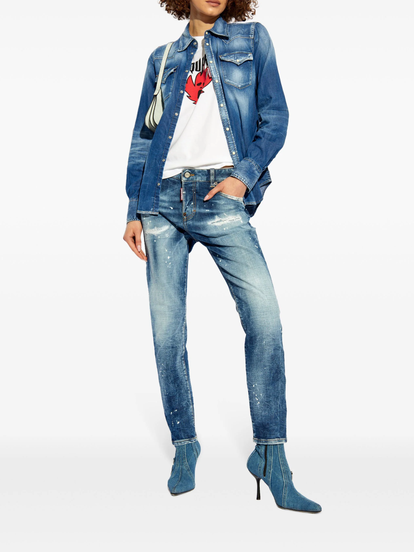 Navy Blue logo patch jeans 2