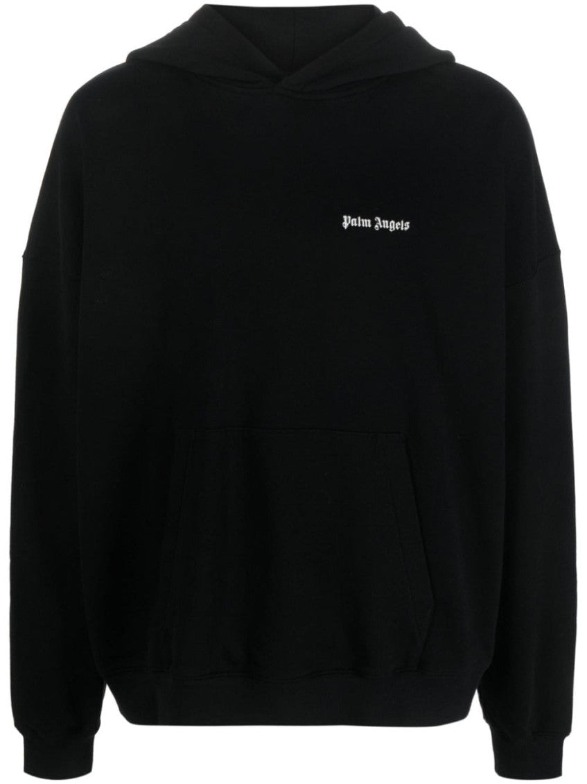 Black Embroidered Logo Cotton Hoodie 1