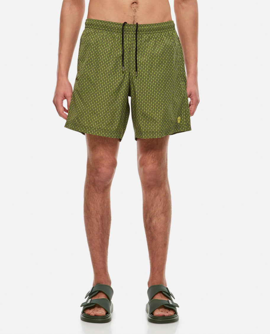 Green Dots Skull Swim Shorts 1