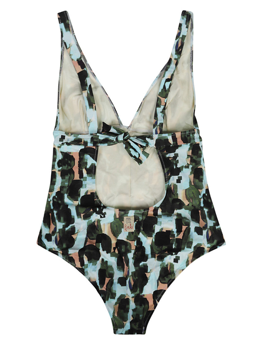 Multi Color Crossy Printed One-piece Swimsuit 2