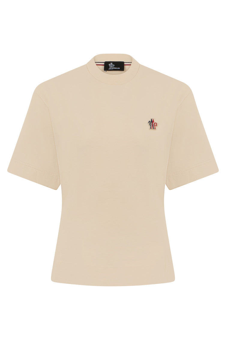 Beige Crew Neck Logo T-Shirt 1