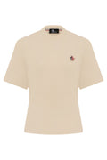 Beige Crew Neck Logo T-Shirt 1