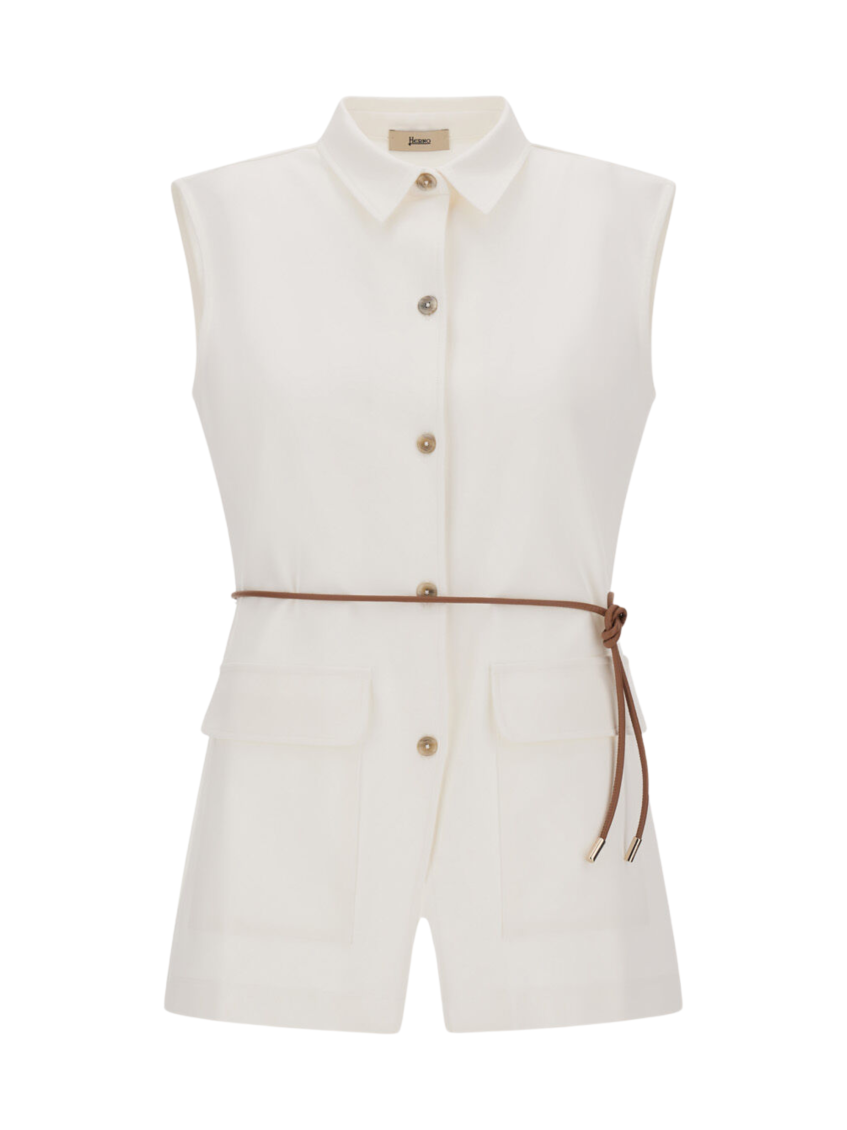 White Solid Shirt Collar Top 1