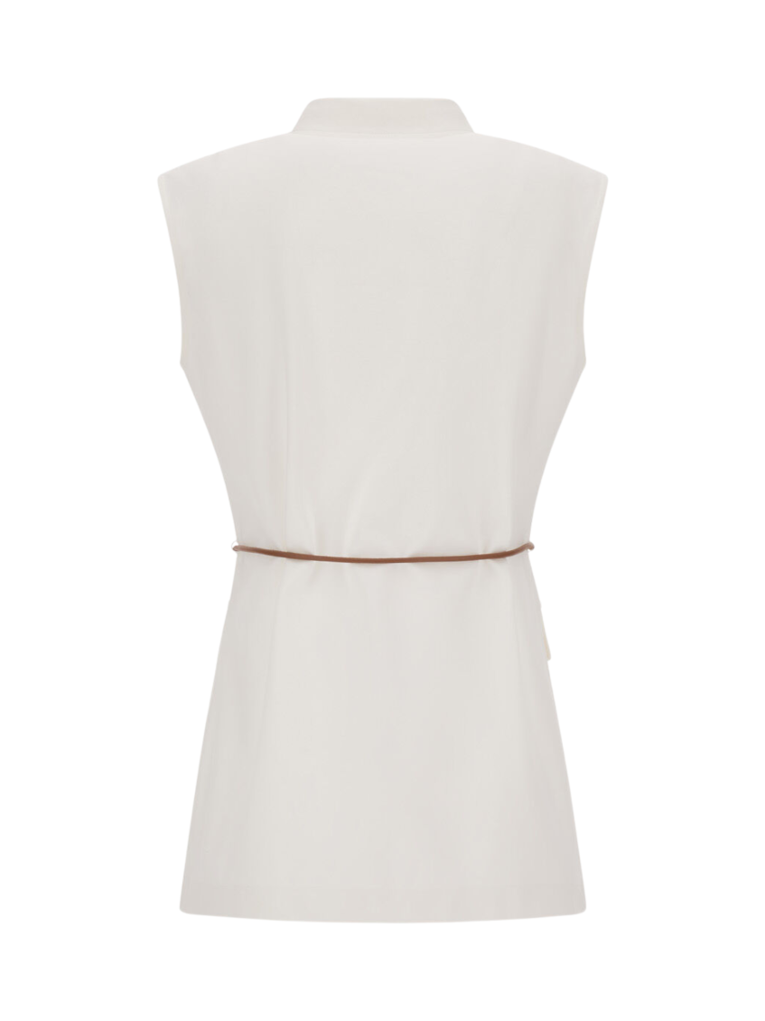 White Solid Shirt Collar Top 2