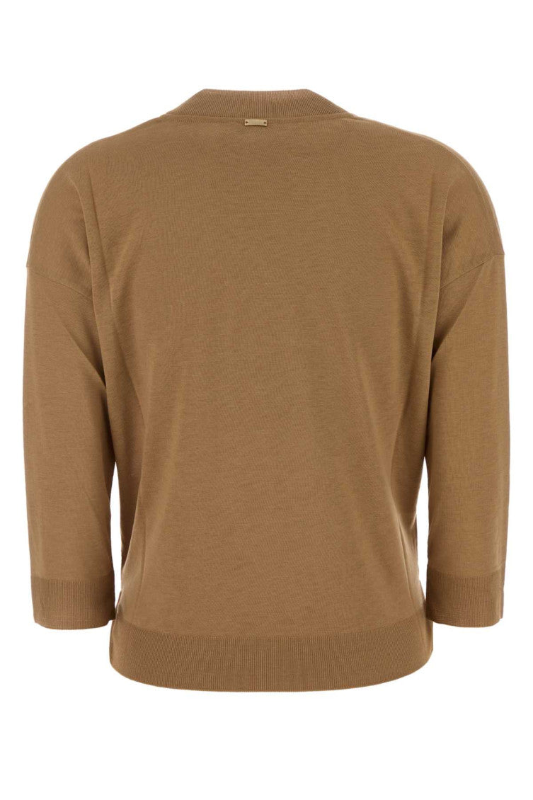 Light Brown Solid V Neck Sweater 2